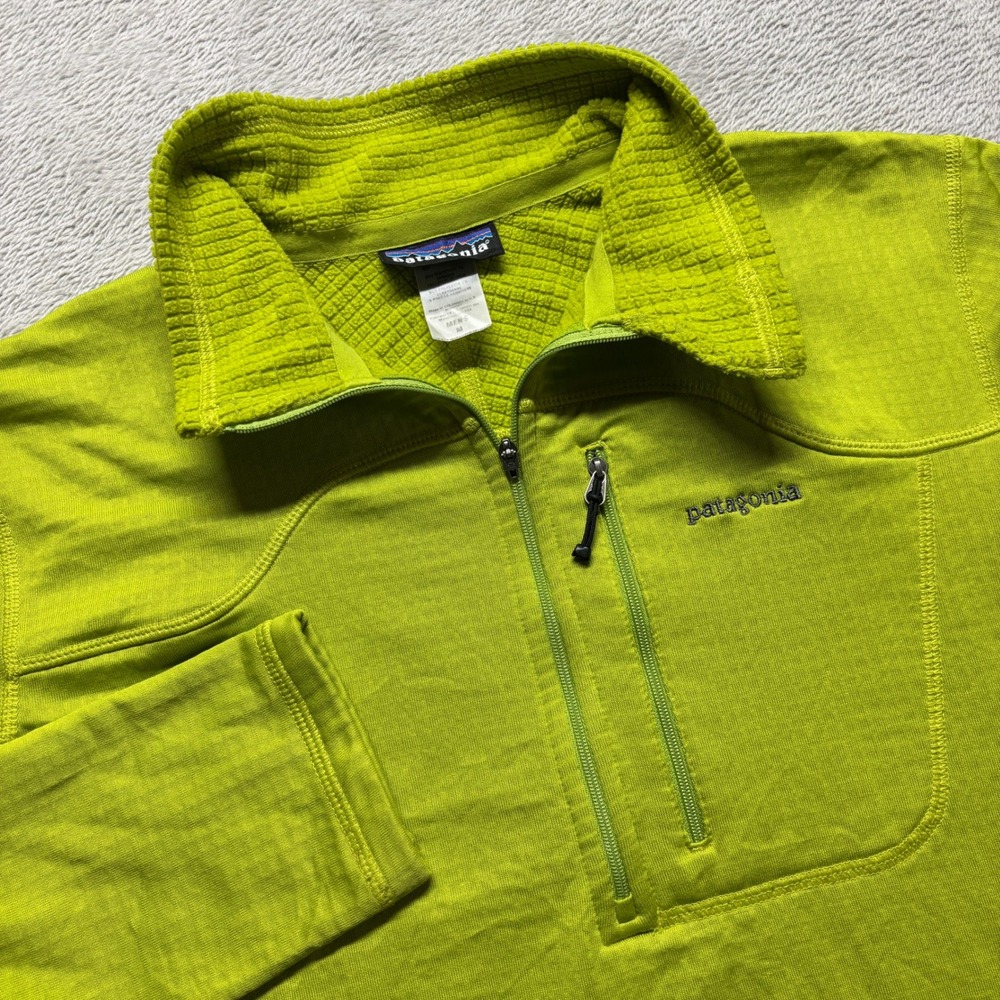 Patagonia Pullover Mens M R1 Regulator Lime Green 1/4 Zip Polactec Fleece EUC